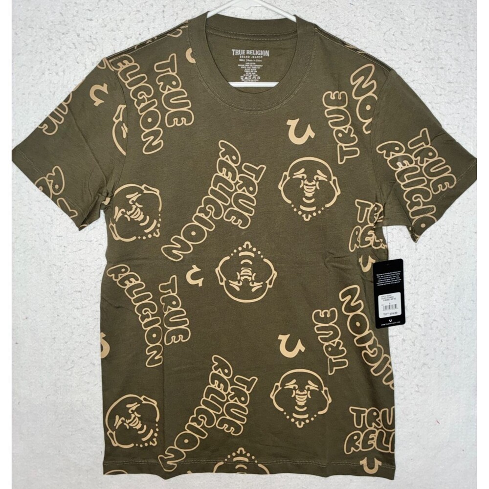 True Religion TR BUBBLE TEE Men's S Kalamata All over print Short Sleeve Crew